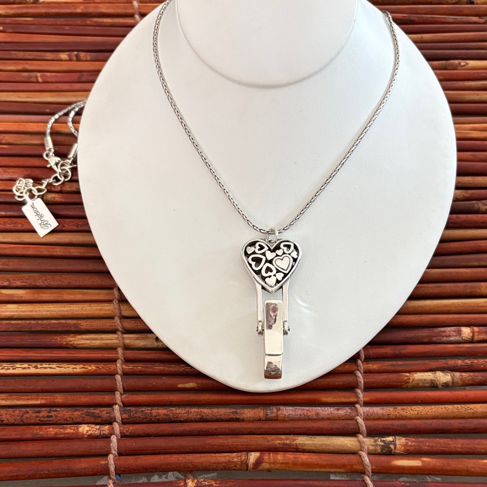 Brighton Silver Heart Necklace Lanyard 32”-34” NWT